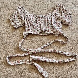 Hollister Red Floral White Crop Top with Tie Straps